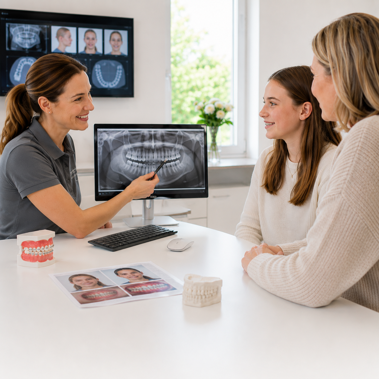 Diagnostik-Besprechung mit Röntgenbild am Monitor